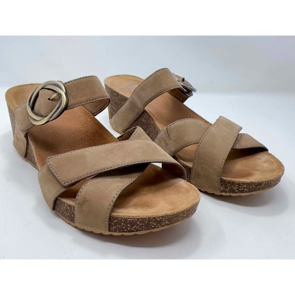 Dansko Susie Taupe Milled Nubuck Leather Wedge Sandals Womens EU 41 US 10.5-11